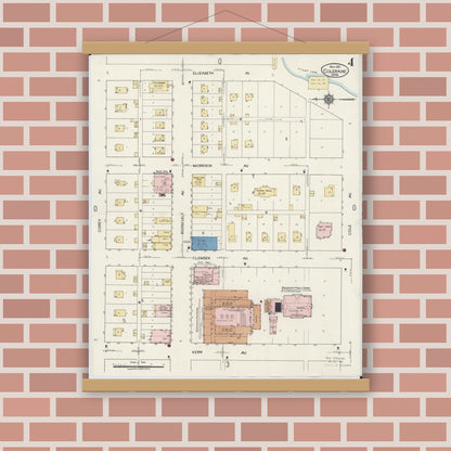 Old map wall art mockup — magnetic wood frame on brick wall — Sanborn Fire Insurance Map from Coleraine, Itasca County, Minnesota (1921), Sheet #0004