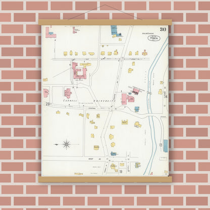 Old map wall art mockup — magnetic wood frame on brick wall — Sanborn Fire Insurance Map from Ithaca, Tompkins County, New York (1904), Sheet #0030