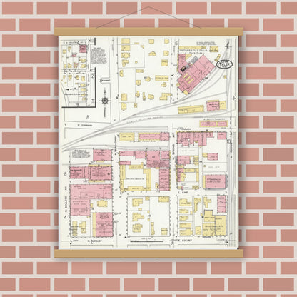 Old map wall art mockup — magnetic wood frame on brick wall — Sanborn Fire Insurance Map from Tyler, Smith County, Texas (1919), Sheet #0004