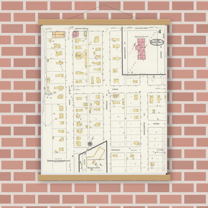 Old map wall art mockup — magnetic wood frame on brick wall — Sanborn Fire Insurance Map from Oconto Falls, Oconto County, Wisconsin (1919), Sheet #0004