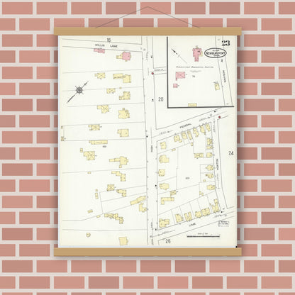 Old map wall art mockup — magnetic wood frame on brick wall — Sanborn Fire Insurance Map from Newburyport, Essex County, Massachusetts (1914), Sheet #0023