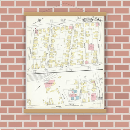 Old map wall art mockup — magnetic wood frame on brick wall — Sanborn Fire Insurance Map from Newburyport, Essex County, Massachusetts (1914), Sheet #0024