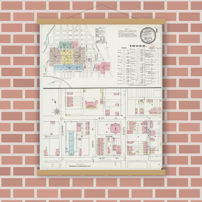 Old map wall art mockup — magnetic wood frame on brick wall — Sanborn Fire Insurance Map from Media, Delaware County, Pennsylvania (1894), Sheet #0001