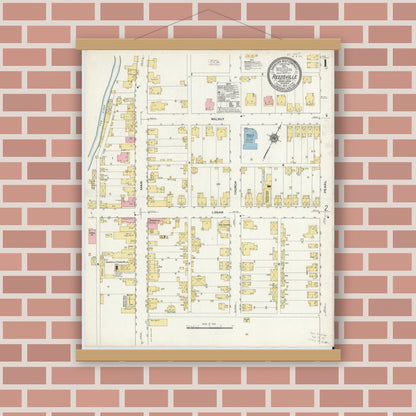 Old map wall art mockup — magnetic wood frame on brick wall — Sanborn Fire Insurance Map from Reedsville, Mifflin County, Pennsylvania (1910) - Complete Map Set