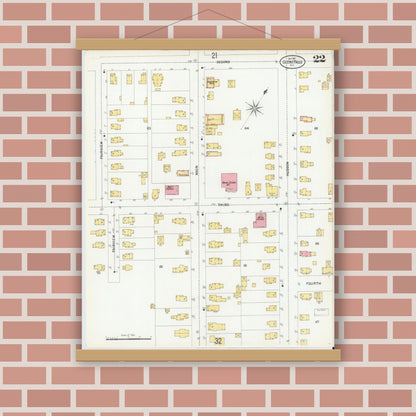 Old map wall art mockup — magnetic wood frame on brick wall — Sanborn Fire Insurance Map from Glens Falls, Warren County, New York (1901), Sheet #0022