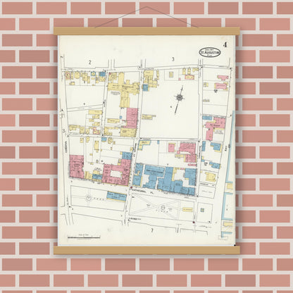 Old map wall art mockup — magnetic wood frame on brick wall — Sanborn Fire Insurance Map from Saint Augustine, Saint John's County, Florida (1917), Sheet #0004
