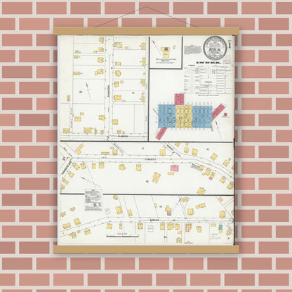 Old map wall art mockup — magnetic wood frame on brick wall — Sanborn Fire Insurance Map from Berlin, Somerset County, Pennsylvania (1905) - Complete Map Set