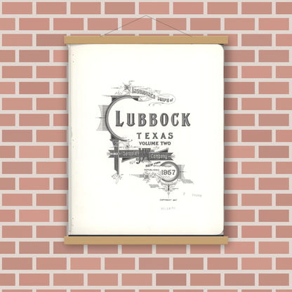 Old map wall art mockup — magnetic wood frame on brick wall — Sanborn Fire Insurance Map from Lubbock, Lubbock County, Texas (1957), Sheet #0001