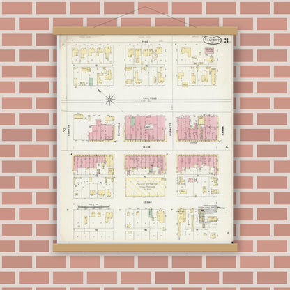 Old map wall art mockup — magnetic wood frame on brick wall — Sanborn Fire Insurance Map from Calvert, Robertson County, Texas (1896), Sheet #0003