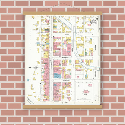 Old map wall art mockup — magnetic wood frame on brick wall — Sanborn Fire Insurance Map from Decorah, Winneshiek County, Iowa (1902), Sheet #0003