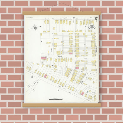 Old map wall art mockup — magnetic wood frame on brick wall — Sanborn Fire Insurance Map from Salem, Salem County, New Jersey (1909), Sheet #0017