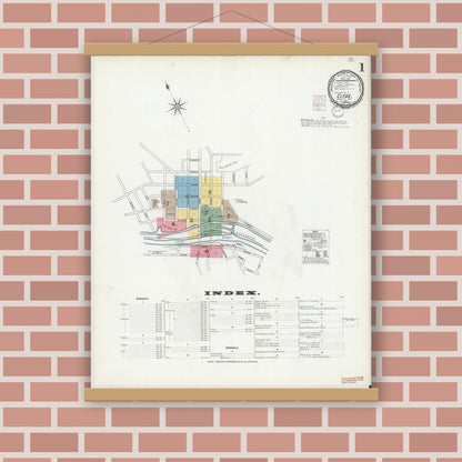 Old map wall art mockup — magnetic wood frame on brick wall — Sanborn Fire Insurance Map from Clyde, Wayne County, New York (1901), Sheet #0001