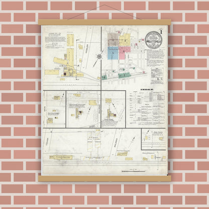 Old map wall art mockup — magnetic wood frame on brick wall — Sanborn Fire Insurance Map from Hallettsville, Lavaca County, Texas (1912) - Complete Map Set
