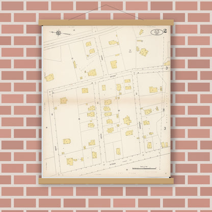 Old map wall art mockup — magnetic wood frame on brick wall — Sanborn Fire Insurance Map from Hilo, Hawaii County, Hawaii (1914), Sheet #0002