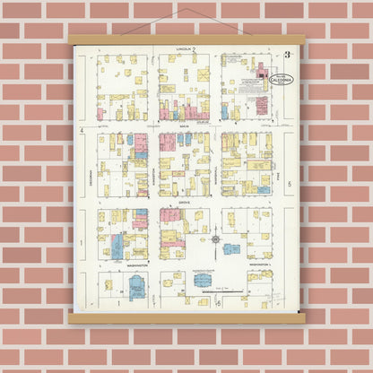 Old map wall art mockup — magnetic wood frame on brick wall — Sanborn Fire Insurance Map from Caledonia, Houston County, Minnesota (1915), Sheet #0003