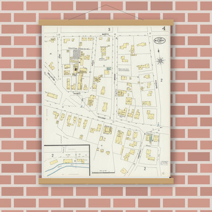 Old map wall art mockup — magnetic wood frame on brick wall — Sanborn Fire Insurance Map from Medway, Norfolk County, Massachusetts (1897), Sheet #0004