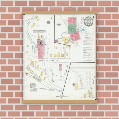 Old map wall art mockup — magnetic wood frame on brick wall — Sanborn Fire Insurance Map from Cedarville, Greene County, Ohio (1901) - Complete Map Set