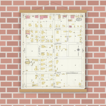 Old map wall art mockup — magnetic wood frame on brick wall — Sanborn Fire Insurance Map from Lake City, Columbia County, Florida (1912), Sheet #0005