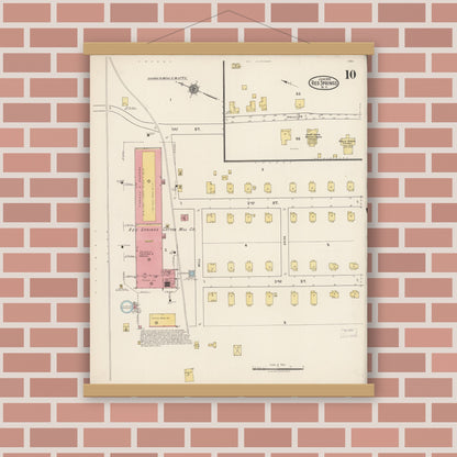 Old map wall art mockup — magnetic wood frame on brick wall — Sanborn Fire Insurance Map from Red Springs, Robeson County, North Carolina (1922), Sheet #0010