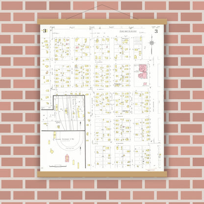 Old map wall art mockup — magnetic wood frame on brick wall — Sanborn Fire Insurance Map from Onawa, Monona County, Iowa (1934), Sheet #0003