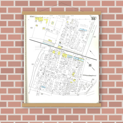 Old map wall art mockup — magnetic wood frame on brick wall — Sanborn Fire Insurance Map from Honolulu, Oahu County, Hawaii (1955), Sheet #0166