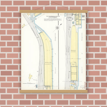 Old map wall art mockup — magnetic wood frame on brick wall — Sanborn Fire Insurance Map from Crockett, Contra Costa County, California (1899), Sheet #0012