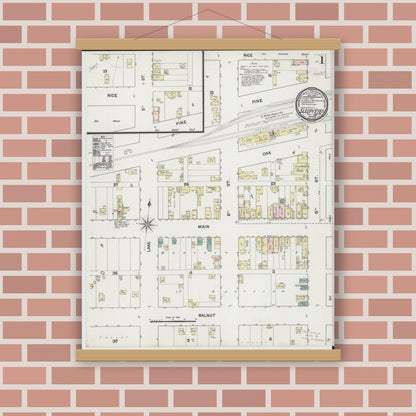 Old map wall art mockup — magnetic wood frame on brick wall — Sanborn Fire Insurance Map from Sleepy Eye, Brown County, Minnesota (1889) - Complete Map Set