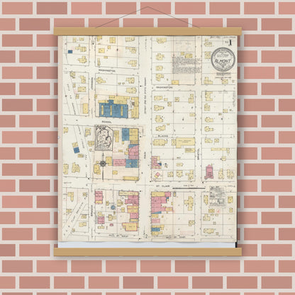 Old map wall art mockup — magnetic wood frame on brick wall — Sanborn Fire Insurance Map from Almont, Lapeer County, Michigan (1929) - Complete Map Set