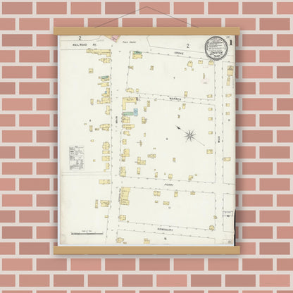 Old map wall art mockup — magnetic wood frame on brick wall — Sanborn Fire Insurance Map from Chester, Morris County, New Jersey (1896), Sheet #0001