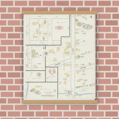 Old map wall art mockup — magnetic wood frame on brick wall — Sanborn Fire Insurance Map from Neillsville, Clark County, Wisconsin (1887), Sheet #0004