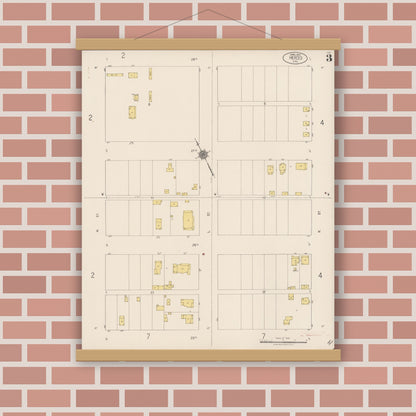 Old map wall art mockup — magnetic wood frame on brick wall — Sanborn Fire Insurance Map from Merced, Merced County, California (1922), Sheet #0003