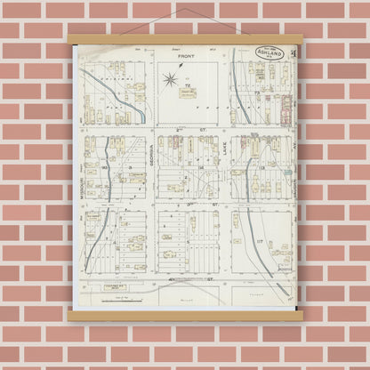 Old map wall art mockup — magnetic wood frame on brick wall — Sanborn Fire Insurance Map from Ashland, Ashland County, Wisconsin (1886), Sheet #0004