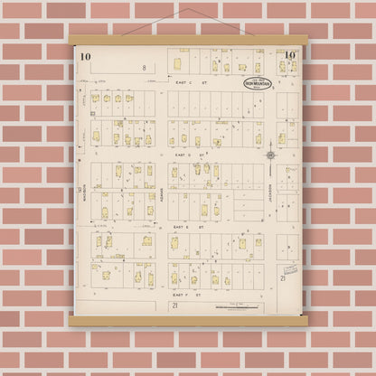 Old map wall art mockup — magnetic wood frame on brick wall — Sanborn Fire Insurance Map from Iron Mountain, Dickinson County, Michigan (1923), Sheet #0010