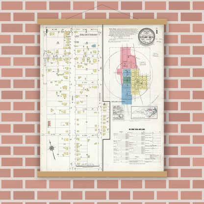 Old map wall art mockup — magnetic wood frame on brick wall — Sanborn Fire Insurance Map from Scotland Neck, Halifax County, North Carolina (1923) - Complete Map Set