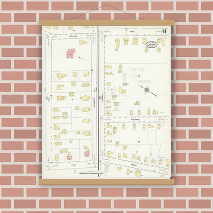 Old map wall art mockup — magnetic wood frame on brick wall — Sanborn Fire Insurance Map from Canton, St. Lawrence County, New York (1913), Sheet #0011