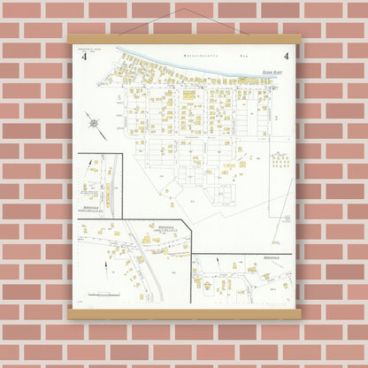 Old map wall art mockup — magnetic wood frame on brick wall — Sanborn Fire Insurance Map from Marshfield, Plymouth County, Massachusetts (1933), Sheet #0004