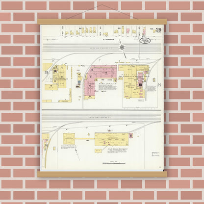 Old map wall art mockup — magnetic wood frame on brick wall — Sanborn Fire Insurance Map from Rome, Oneida County, New York (1909), Sheet #0029