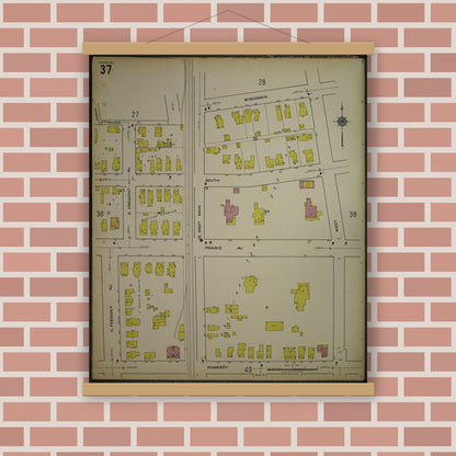 Old map wall art mockup — magnetic wood frame on brick wall — Sanborn Fire Insurance Map from Kenosha, Kenosha County, Wisconsin. (1918), Sheet 41