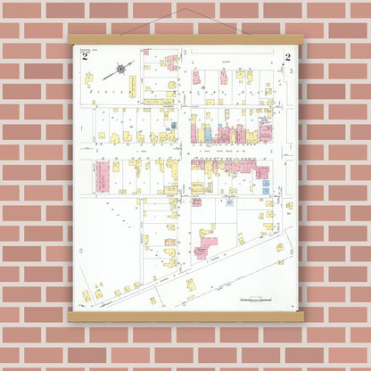 Old map wall art mockup — magnetic wood frame on brick wall — Sanborn Fire Insurance Map from Kingston, Ross County, Ohio (1949), Sheet #0002