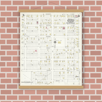 Old map wall art mockup — magnetic wood frame on brick wall — Sanborn Fire Insurance Map from Floydada, Floyd County, Texas (1925), Sheet #0005