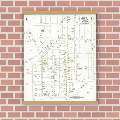 Old map wall art mockup — magnetic wood frame on brick wall — Sanborn Fire Insurance Map from Berlin, Camden County, New Jersey (1923), Sheet #0011