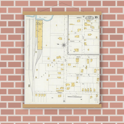 Old map wall art mockup — magnetic wood frame on brick wall — Sanborn Fire Insurance Map from Saint Augustine, Saint John's County, Florida (1904), Sheet #0016