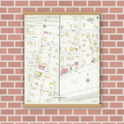 Old map wall art mockup — magnetic wood frame on brick wall — Sanborn Fire Insurance Map from Union City, Randolph County, Indiana (1901), Sheet #0005