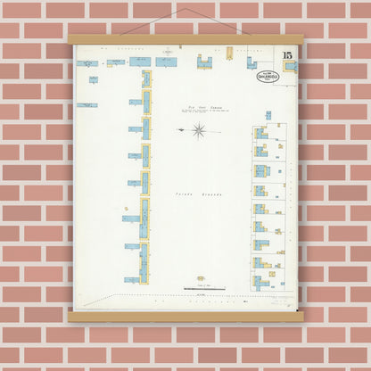Old map wall art mockup — magnetic wood frame on brick wall — Sanborn Fire Insurance Map from San Angelo, Tom Green County, Texas (1904), Sheet #0015