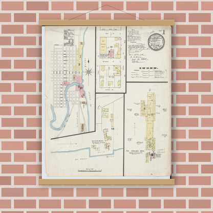 Old map wall art mockup — magnetic wood frame on brick wall — Sanborn Fire Insurance Map from Saint Clair, Saint Clair County, Michigan (1890) - Complete Map Set