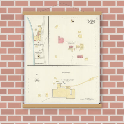 Old map wall art mockup — magnetic wood frame on brick wall — Sanborn Fire Insurance Map from Saltsburg, Indiana County, Pennsylvania (1909), Sheet #0004