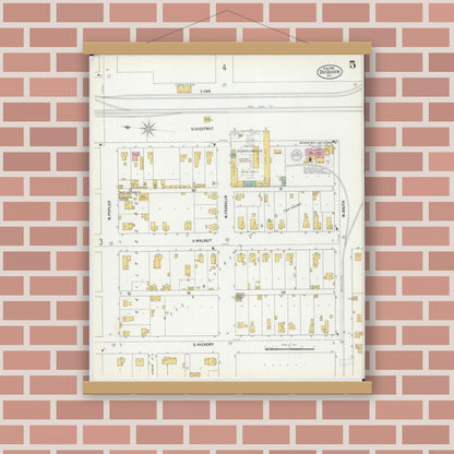 Old map wall art mockup — magnetic wood frame on brick wall — Sanborn Fire Insurance Map from Du Quoin, Perry County, Illinois (1900), Sheet #0005