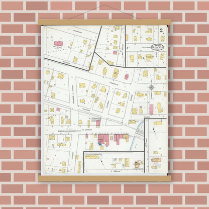 Old map wall art mockup — magnetic wood frame on brick wall — Sanborn Fire Insurance Map from Blissfield, Lenawee County, Michigan (1919), Sheet #0002