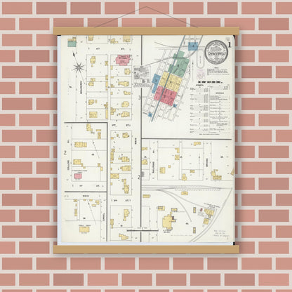 Old map wall art mockup — magnetic wood frame on brick wall — Sanborn Fire Insurance Map from Spencerville, Allen County, Ohio (1902) - Complete Map Set
