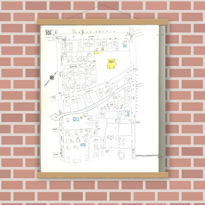 Old map wall art mockup — magnetic wood frame on brick wall — Sanborn Fire Insurance Map from Honolulu, Oahu County, Hawaii (1955) — Complete Set